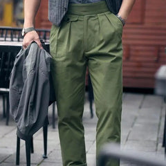 HEARUJOY - Vintage Gurkha Pants For Men Safari Style Adjustable Waist Buckle NaplesTrousers Fashion Casual Loose Ankle-Length Cotton Pants