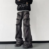 Hearujoy Y2K Punk Black American Street Rock Retro High Waist Oversized Jeans Men Raw Edge Washed Darkwear Wide Leg Trousers Men