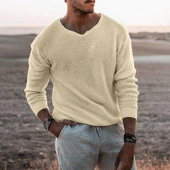 HEARUJOY - Men's Casual Knitted Sweater, Long Sleeve, Patchwork Color, O-Neck Tees Top, Loose Hollowed Breathable Knitwear, Streetwear