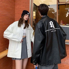 Hearujoy New Alphabet Leather Jacket Men's Spring and Fall Tide Senior Sense of Fashion American Pu Leather Biker Suit Pilot Jacket Men