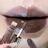 YICKYUE - Dark Brown Gothic Lip Glaze Silver Metallic Lip Gloss Punk Black Mirror Light Lip Oil Non-Sticky Water Gloss Lips Tint Makeup