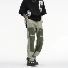 Hearujoy Vintage Distressed Jeans Green Graffiti Mens Flared Denim Jean Hip Hop Splash Ink Y2k Street Wear Casual Slim Fit Jean Man Pant