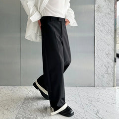 Hearujoy Autumn Wide Leg Suit Pants Men Contrast Color Cuffed Hidden Buckle Design Personalized Versatile Straight Pants 9C7057
