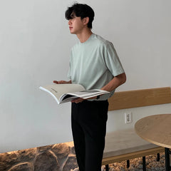 HEARUJOY - Summer Cotton Short Sleeved T-shirt Men Fashion Casual T Shirt Men Streetwear Korean Loose Black White T Shirt Mens Top M-2XL