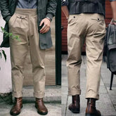 HEARUJOY - Vintage Gurkha Pants For Men Safari Style Adjustable Waist Buckle NaplesTrousers Fashion Casual Loose Ankle-Length Cotton Pants