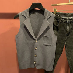 Hearujoy Mens Business Casual Knitted Suit Vest 2024 New Genderless Fashion Youth Trend Versatile Simple Retro Solid Color Top Unisex