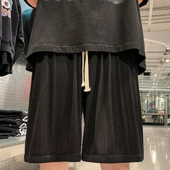 HEARUJOY - With Pockets Man Short Pants Baggy Wide Loose Shorts for Men Drawstring Xl Casual Xxl Hot Deals Korean Style Clothing Elastic
