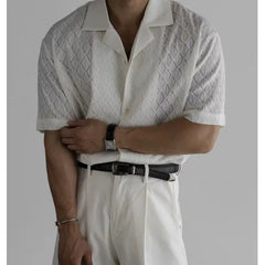 HEARUJOY - Summer Black Short Sleeved Shirt Men Oversized Beige Casual Shirt Streetwear Men Korean Loose Hollow Shirt Mens Hawaiian Shirts