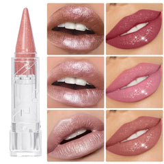 YICKYUE - Pearlescent Brown Glitter Velvet Lipstick Metallic Waterproof Long Lasting Matte Shimmer Diamond Tapered Lip Stick Women Makeup