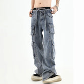 Hearujoy Vintage Cargo Jeans Men Denim Trousers Male Distressed Vintage Pants Streetwear Hip Hop Pocket Safari Style Casual