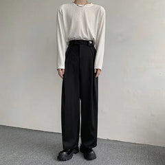 HEARUJOY - Korean Black Suit Pants Men Oversized Fashion Social Mens Dress Pants Loose Straight Wide Leg Pants Mens Office Formal Trousers