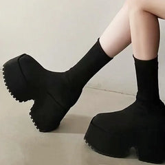 Hearujoy Chunky Heel Knitted Elastic Boots Women 2024 Winter Sexy High Heel Wool Warm Cotton Boots Comfort Knee Platform Shoe Botas Mujer