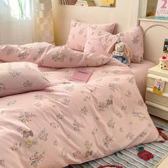 YICKYUE - 100% Cotton 4-Piece Duvet Cover Set (1 Duvet Cover 2 Pillowcases 1 sheet), Minimalist Cartoon Design, Ultra-Soft Bedding Set