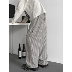 HEARUJOY - Summer Casual Pants Men Oversized Black Striped Pants Men Streetwear Korean Loose Wide Leg Pants Mens Trousers Plus Size 5XL