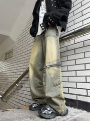 Hearujoy Streetwear Pocket Design Men Jeans Cargo Pants Loose Plus Size Neutral Wide Leg Pants Harajuku Casual Denim Pants Gothic Y2K