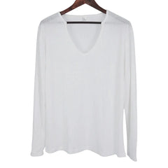 HEARUJOY - Spring Autumn Men Knit Cotton T Shirt Long Sleeve V-neck Loose Casual Pullover Fashion Solid Thin Knited Tops Streetwear Male