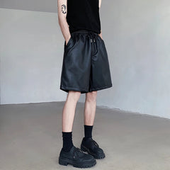 Hearujoy Summer Leather Shorts Men Fashion Black Motorcycle Shorts Mens Streetwear Hip-hop Loose Leather Shorts Men Casual Shorts M-2XL