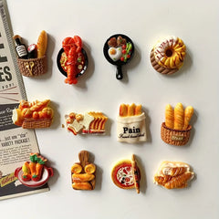 YICKYUE - 6Pcs/12pcs Miniature Resin Food Refrigerator Magnets Home Decor Magnets Food Magnets Decor Magnets