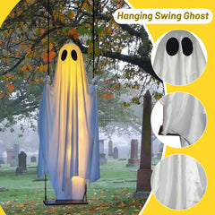 YICKYUE - Large Hanging Swing Ghost With Led Lights Hanging Swing Ghost Spooky Swing Ghost For Garden Patio Yard Porch Outdoor Holiday