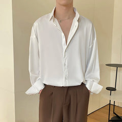 HEARUJOY - Long Sleeved Shirt Men Oversized Fashion Social Mens Dress Shirt Korean Loose Ice Silk White Shirt Mens Office Formal Shirts