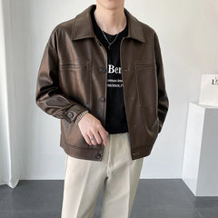 Hearujoy 2024 Men's Loose Pu Leather Jackets Casual Handsome Leather Coats Black/Brown High Quality Popular Outerwear M-2