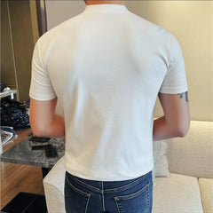 HEARUJOY - Men's 92% Cotton Henley Collar V-Neck Short Sleeve Tee Summer Solid Color Slim Fit Casual T-Shirt in 7 Classic Versatile Colors