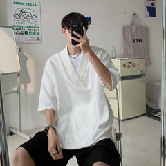 HEARUJOY - Summer White Pullover Shirt Men Fashion Oversized Casual Shirt Men Korean Loose Short Sleeve Shirts Mens Black Dress Shirt M-2XL