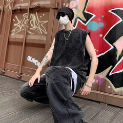 Hearujoy Plus Size Summer Men Clothing Worn-out Tank Tops Sweatshirt Sleeveless T Shirt Vest Mens Workout Undershirt Hip Hop Vest