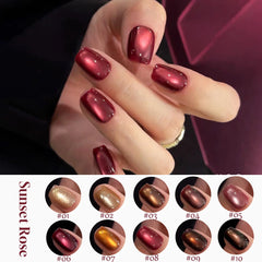 YICKYUE - 1pcs PSK Whitening Sunset Rose Glass Bead Cat Eye Gel Nail Polish Popular Rosy Golden Brown Cat Eye Valentine's Day Nail Art