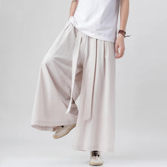 HEARUJOY - Chinese Style Harajuku Linen Cotton Linen Pants Man Japanese Kimono Pants Male Streetwear Summer Retro Wide-Leg Trousers