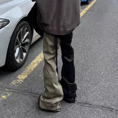 Hearujoy Ribbons Patchwork Gradient Stacked Wax Pants Unisex Straight Streetwear Baggy Y2K Flare Jeans Oversized Loose Cargos