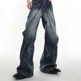 Hearujoy Men Casual Jeans Summer Heavy-Duty Old Washed Jeans Deconstructed Cut-Out Design Gradient Color Flared Pants Wide-Leg Pants