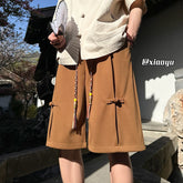 Hearujoy Men's Summer Casual Chic Shorts Pants Chinese Style Buckle Trend Elastic Waist Bottoms Male Large Size Short Pants 5XL-M