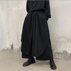 HEARUJOY - Men Culottes Y2k Double-Layer Breasted Design Harem Casual Pants Streetwear Trend Outdoor Wide-Leg Pants Men'S Clothing