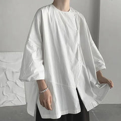 Hearujoy Collarless Short-sleeved Shirt Men's Summer Irregular Split Half Sleeve Tee Shirts Men Clothing Gothic Blouse Camisa Para Hombre