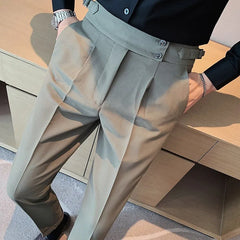 HEARUJOY - Men's Luxury Draped Baggy Suit Pants Casual Button-down Solid Color Straight Premium Elegant Dress Pants