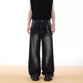 Hearujoy American Street Retro Washed Rivet Design Niche Jeans Men Autumn And Winter New Fashion Straight Wide-Leg Mopping Trousers Men