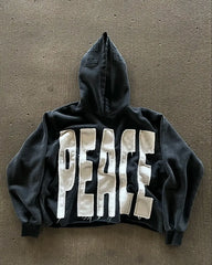 Hearujoy Streetwear for Men Peace Retro Letter Patch Embroidery Super Sports Hoodie Y2K New Harajuku Hip Hop Gothic Casual Joker Clothing