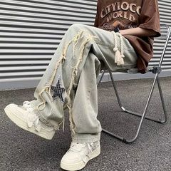 Hearujoy Men Jeans Spring and Autumn New Star Embroidery Splicing Jeans Fashion Street Casual Wear Loose Hundred Straight Pants Y2k Jeans