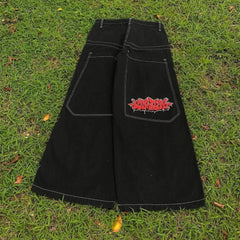 Hearujoy Jeans New Y2K Harajuku Hip Hop Letter Embroidered Retro Baggy Jeans Denim Pants Men Women Goth High Waist Wide Trousers