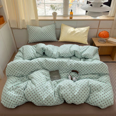 YICKYUE - Ins Nordic Bedding Set Simple Style Polka Dot Duvet Cover Set Soft Flat Sheet Single Twin Size Double Bed Sheet Set For Bedroom