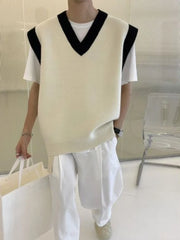 HEARUJOY - White Striped Knitted Sweaters For Men Vest V Neck Man Clothes Sleeveless Waistcoat Thick Winter Old Cotton Wholesale Sale S