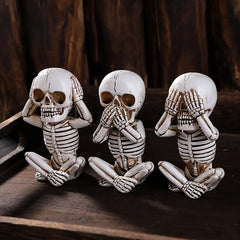 YICKYUE - 3pcs Baby Skulls Statue See No Evil Hear No Evil Speak No Evil Resin Funny Skull Office Desktop Ornaments Bookshelf Home Decor