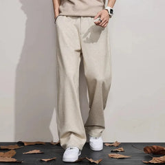 YICKYUE - New Autumn Winter Casual Pants for Men Simple Loose Straight Retro Drapey Wide-leg Long
