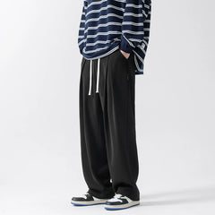 Hearujoy Spring Summer Coffee Casual Ice Silk Pants Men's Trend Solid Pants Men Drape Mopping Pants Straight Loose Wide-leg Trousers