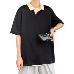 HEARUJOY - Loose Fit Tee Men T-Shirt 80 Polyester 20 Spandex Multiple Sizes New Condition Regual Length Summer Wear Lapel Neckline