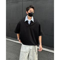 HEARUJOY - Summer Short Sleeved T-shirt Men Oversized Casual Lapel T Shirt Men Streetwear Korean Loose Pullover T Shirt Mens Clothing