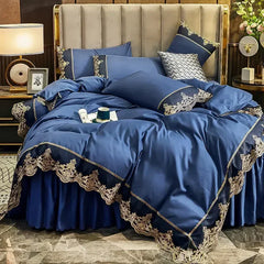 YICKYUE - Lace edge bed skirt bed cover matte four piece set, 1.5m 1.8m European style thickened version
