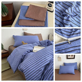 YICKYUE - 3/4pcs Striped Bedding Set Japanese Style Soft Sheet Kit with Quilt Cover Comfy Four Seasons Student Adult Bedclothes Twin