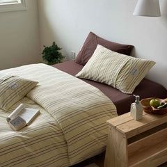 YICKYUE - Simple Style Bedding Set Nordic Striped Duvet Cover Set 100% Cotton Flat Sheet Single Twin Size Double Bed Sheet Set For Bedroom